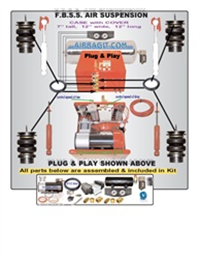 1983-1996 Renault R11, R19 Complete Air Suspension Kit System F=AIR STRUT, R=BAG & BRACKET (FR98 BRA