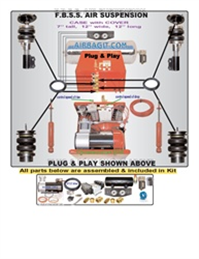 1986-1993 BMW 3 Series E30 Complete Air Suspension Kit System F=STRUT CART/WELD,R=BAG/BRK PIGTAIL